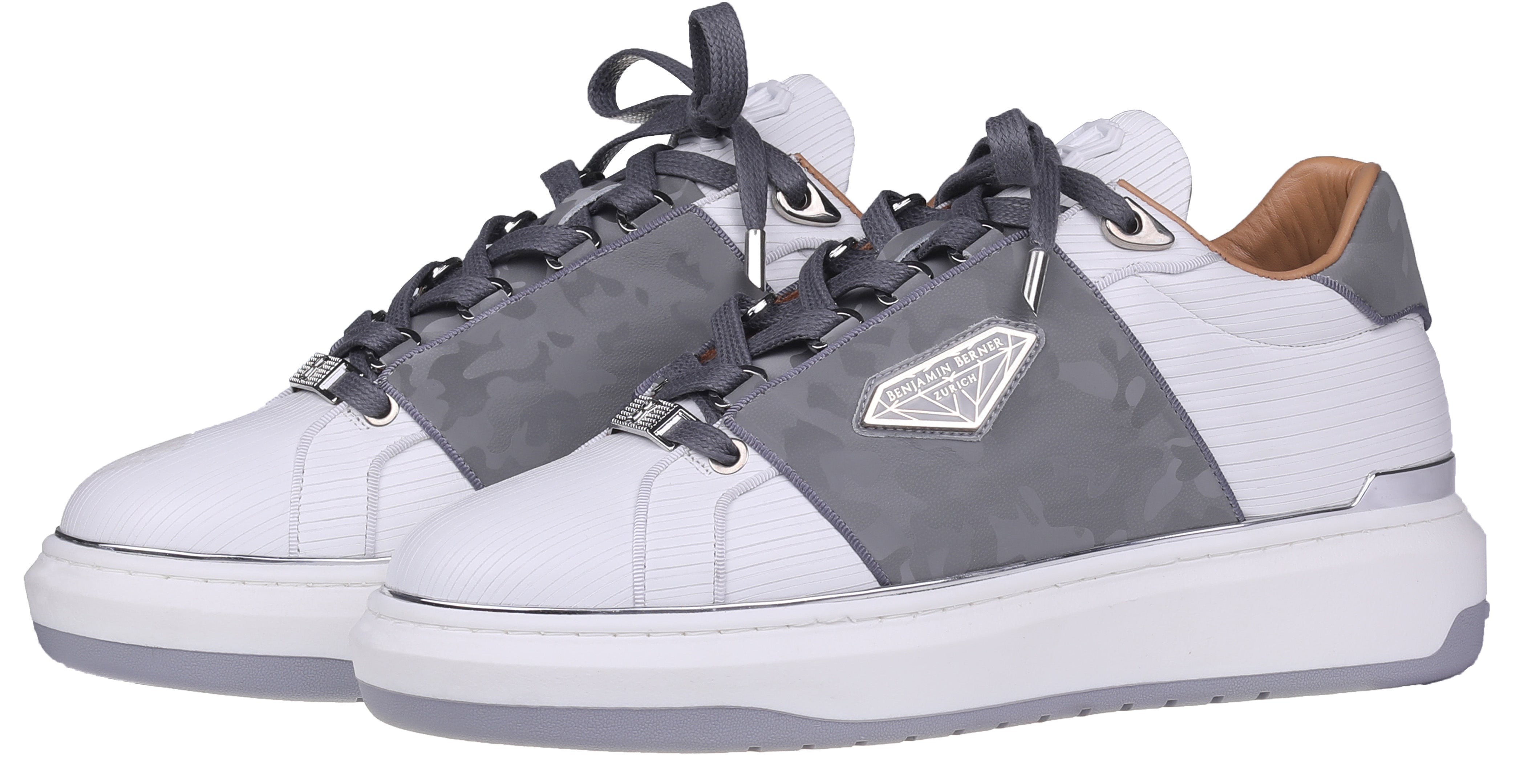 BNJ LUCAS Low-Top WHITE 3D STRIPED-GREY REFLECTIVE CAMOUFLAGE