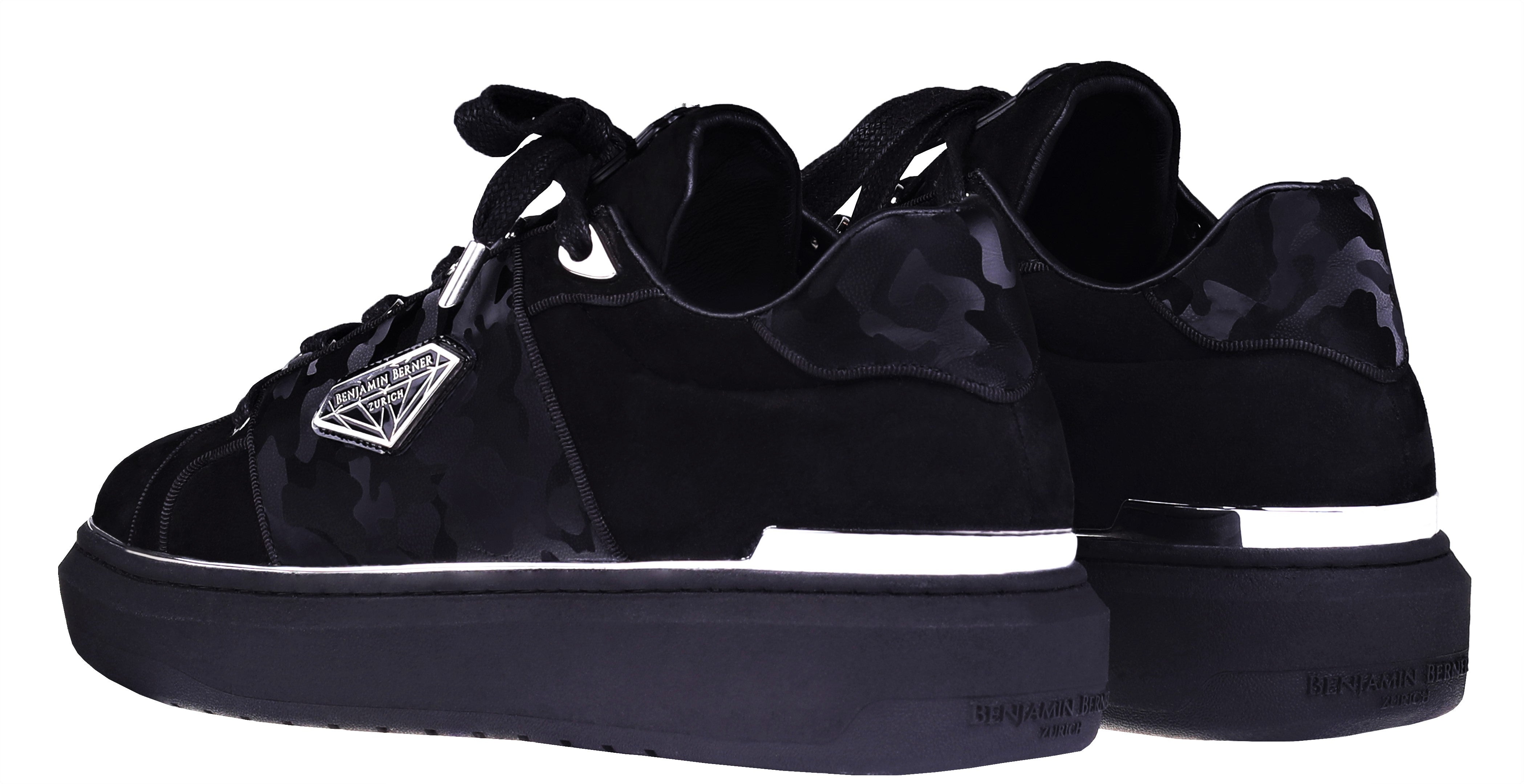 BNJ LUCAS Low-Top  ALL BLACK VELVET SUEDE-REFLECTIVE CAMOUFLAGE