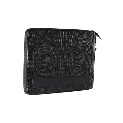BNJ TABLET SLEEVE BAG BLACK ALLIGATOR EFFECT CALFSKIN