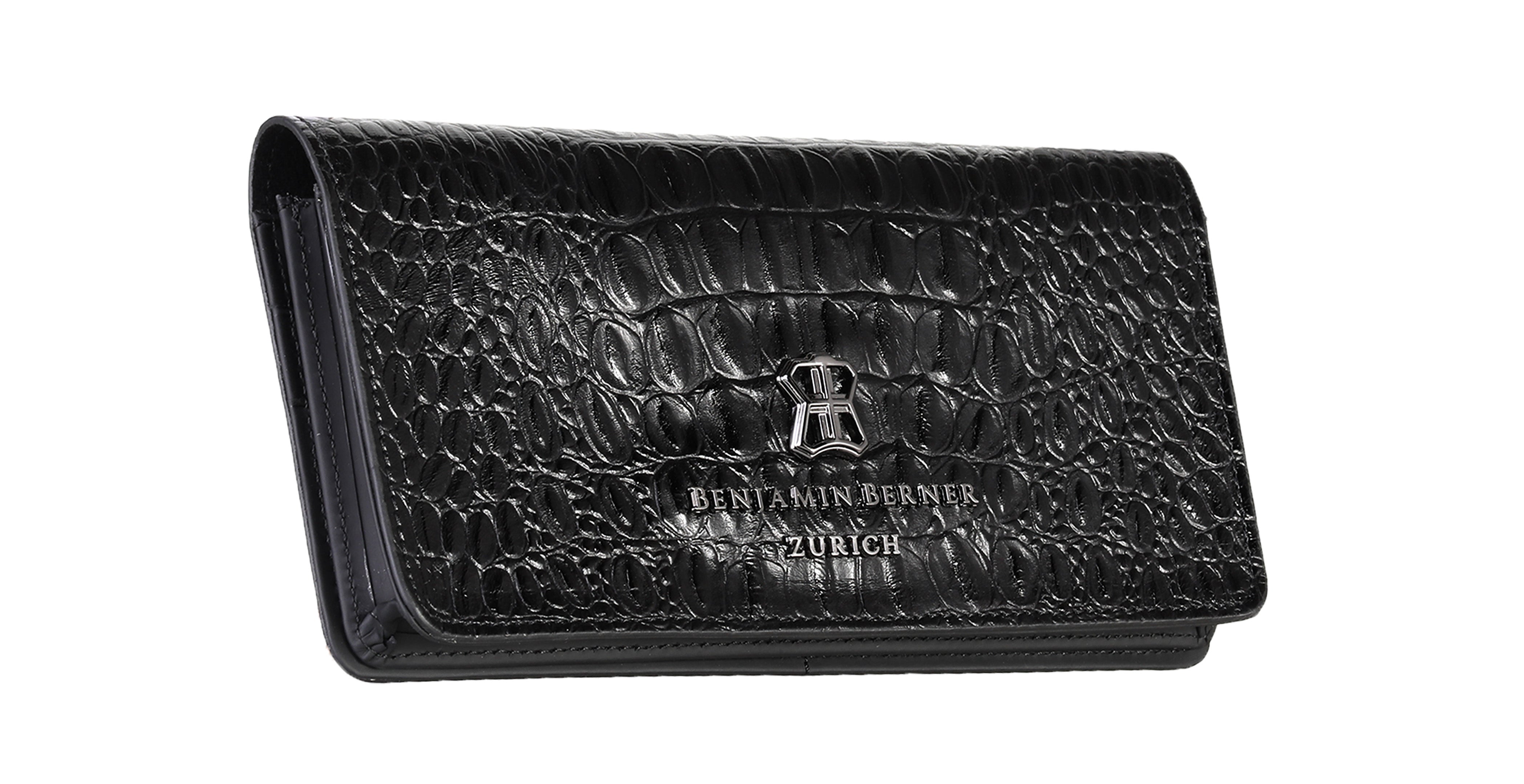 BNJ PHONE WALLET CASE BLACK ALLIGATOR  EFFECT CALFSKIN