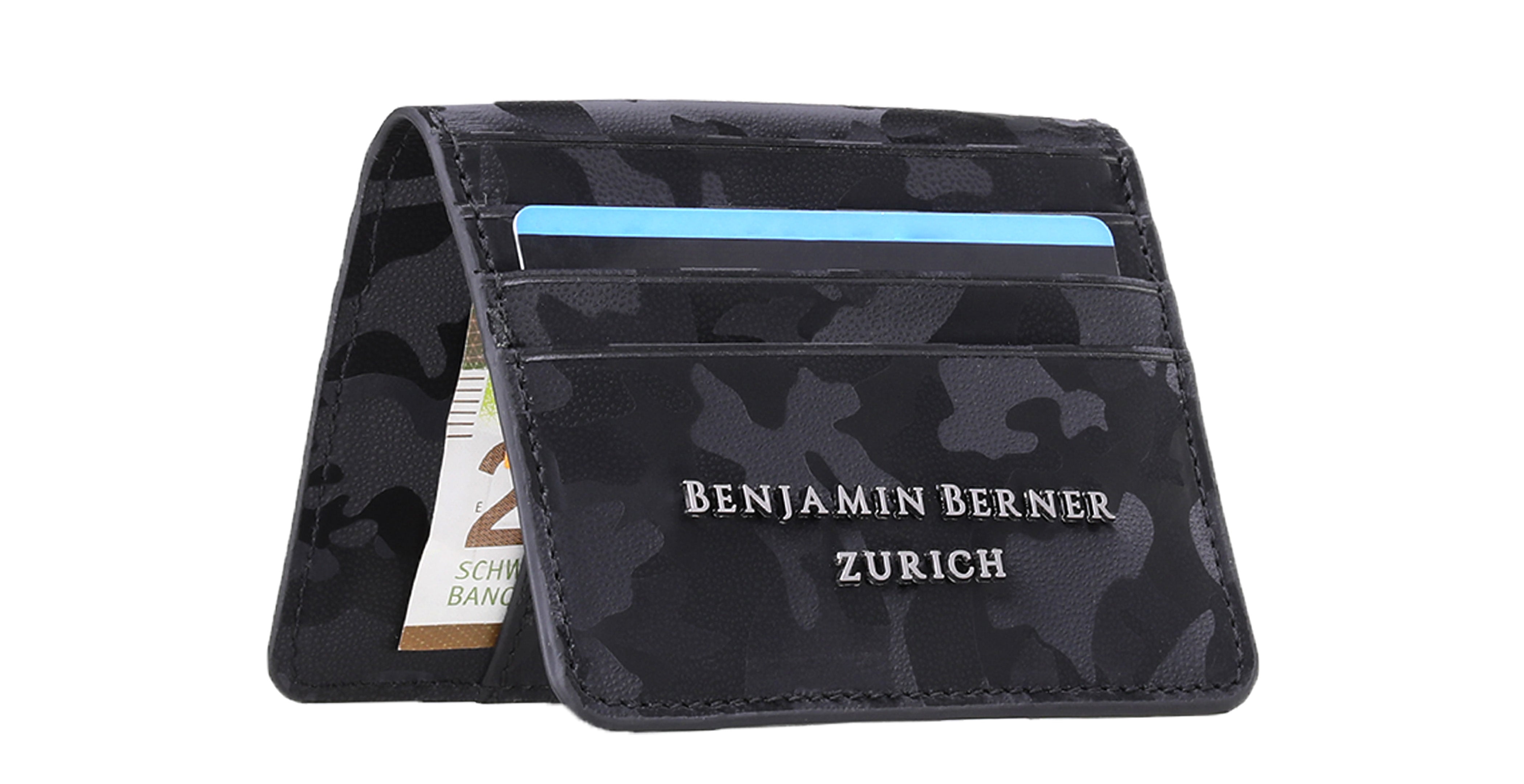 BNJ FLAP WALLET BLACK REFLECTIVE CAMOUFLAGE  CALFSKIN