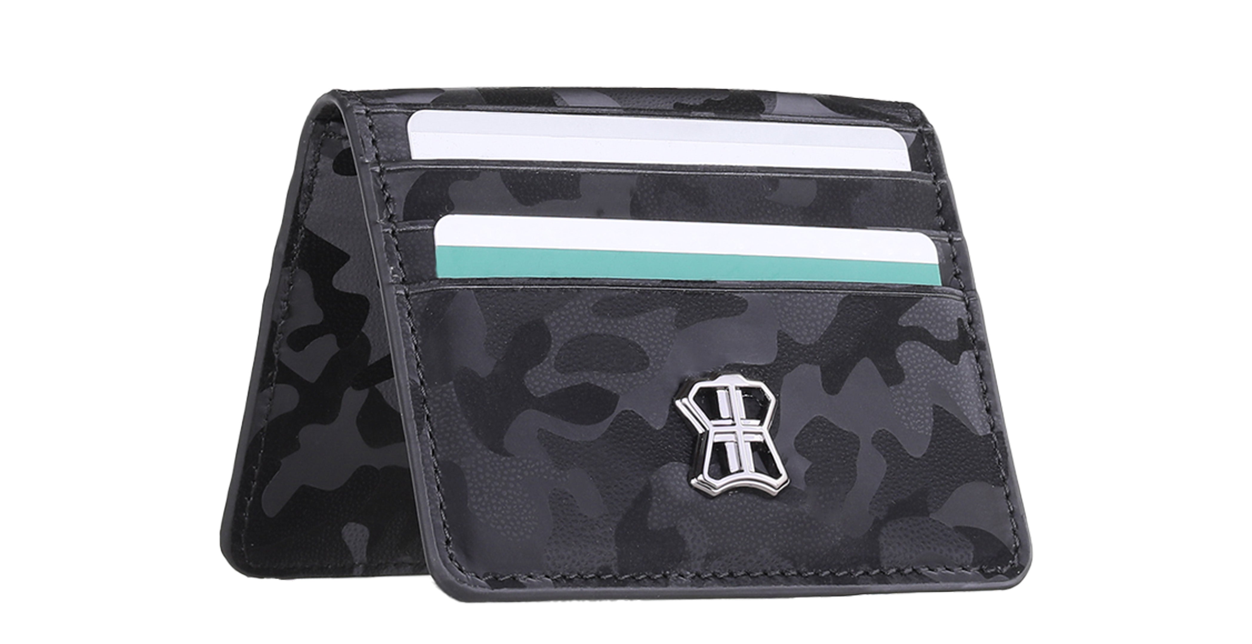 BNJ FLAP WALLET BLACK REFLECTIVE CAMOUFLAGE  CALFSKIN