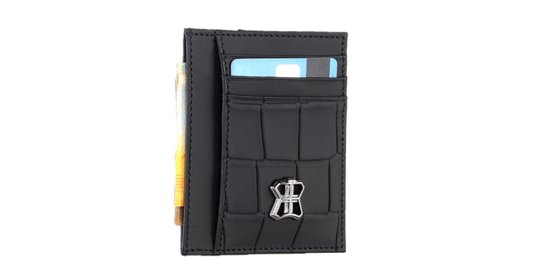 BNJ CARDHOLDER BLACK MATT CROCODILE  CALFSKIN