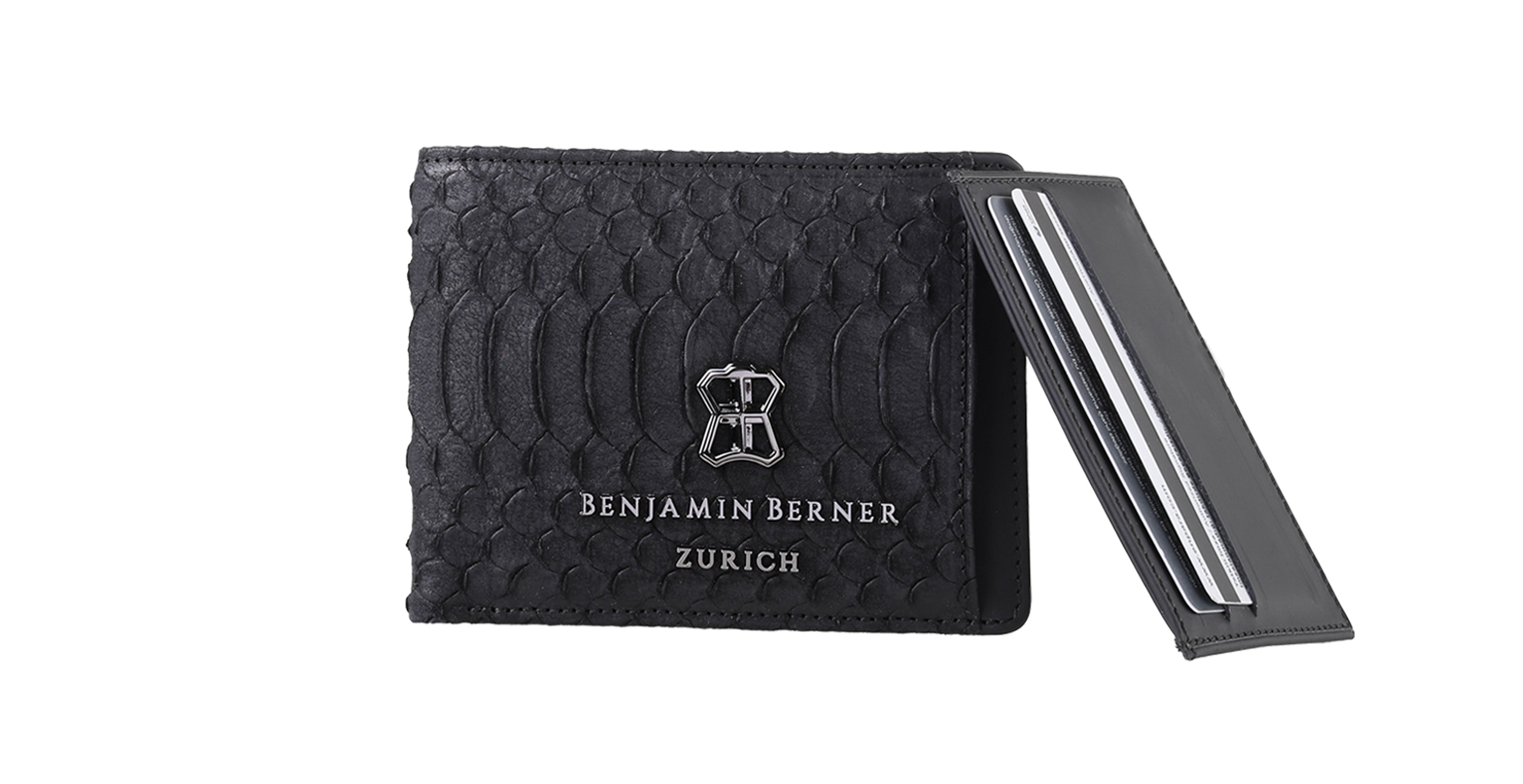 BNJ WALLET WITH SEPARATE CARD HOLDER  BLACK PYTHON CUT MATT NAPPA