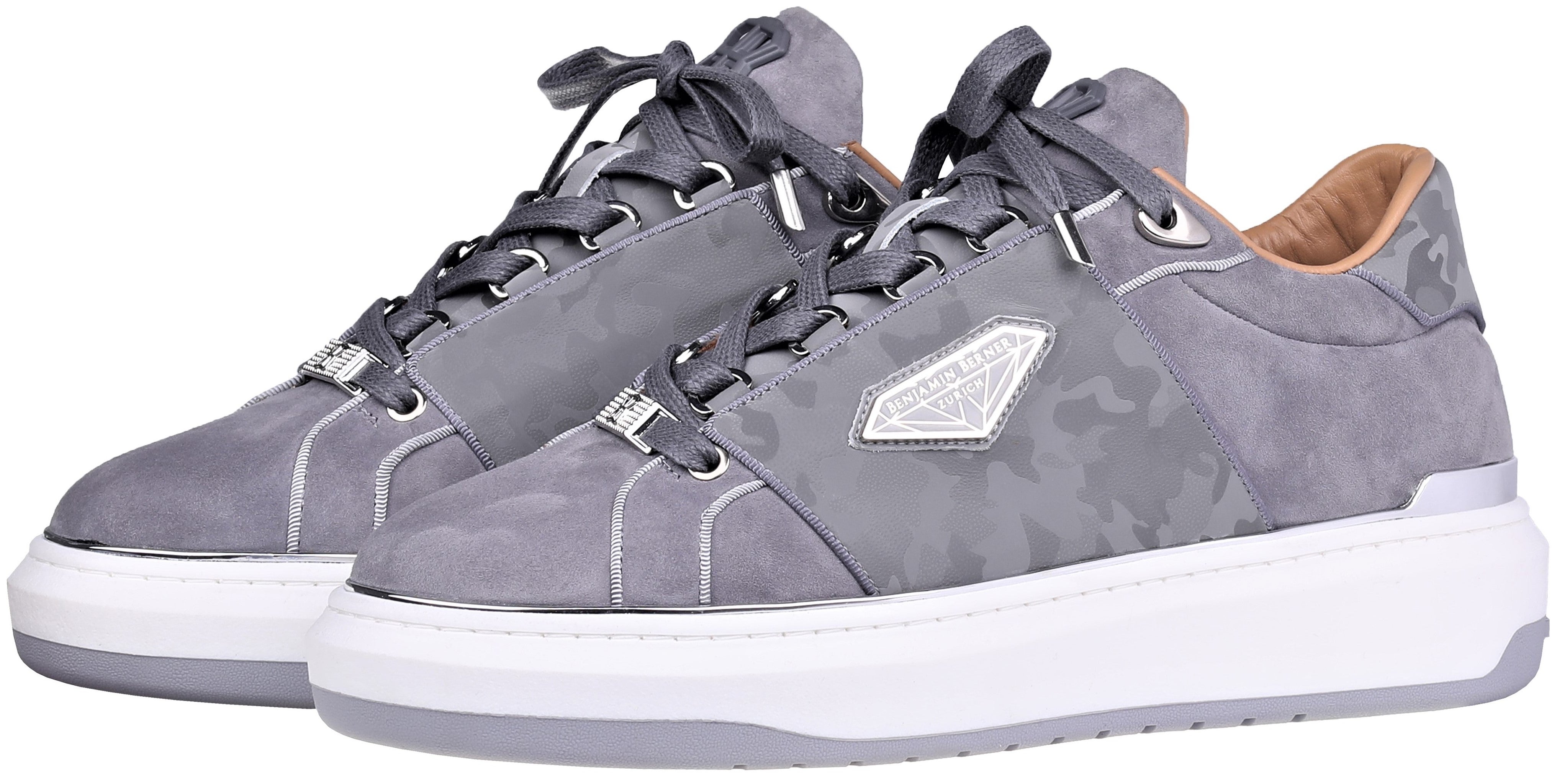 BNJ LUCAS Low-Top  STEEL GREY VELVET SUEDE-REFLECTIVE CAMOUFLAGE