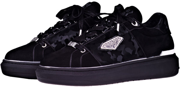 BNJ LUCAS Low-Top  ALL BLACK VELVET SUEDE-REFLECTIVE CAMOUFLAGE