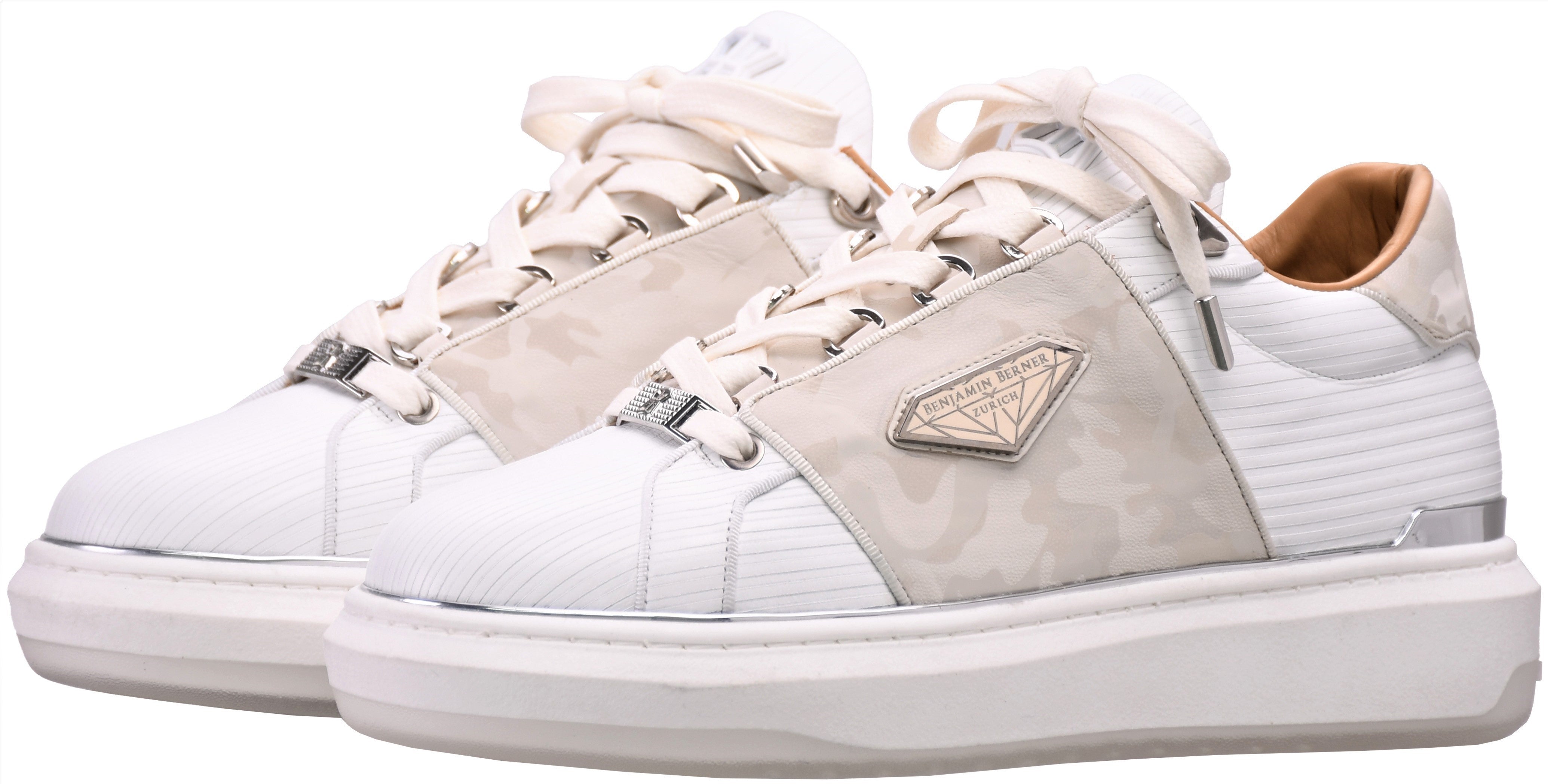 BNJ LUCAS Low-Top  3D STRIPED WHITE NAPPA- MARBLE REFLECTIVE CAMOUFLAGE