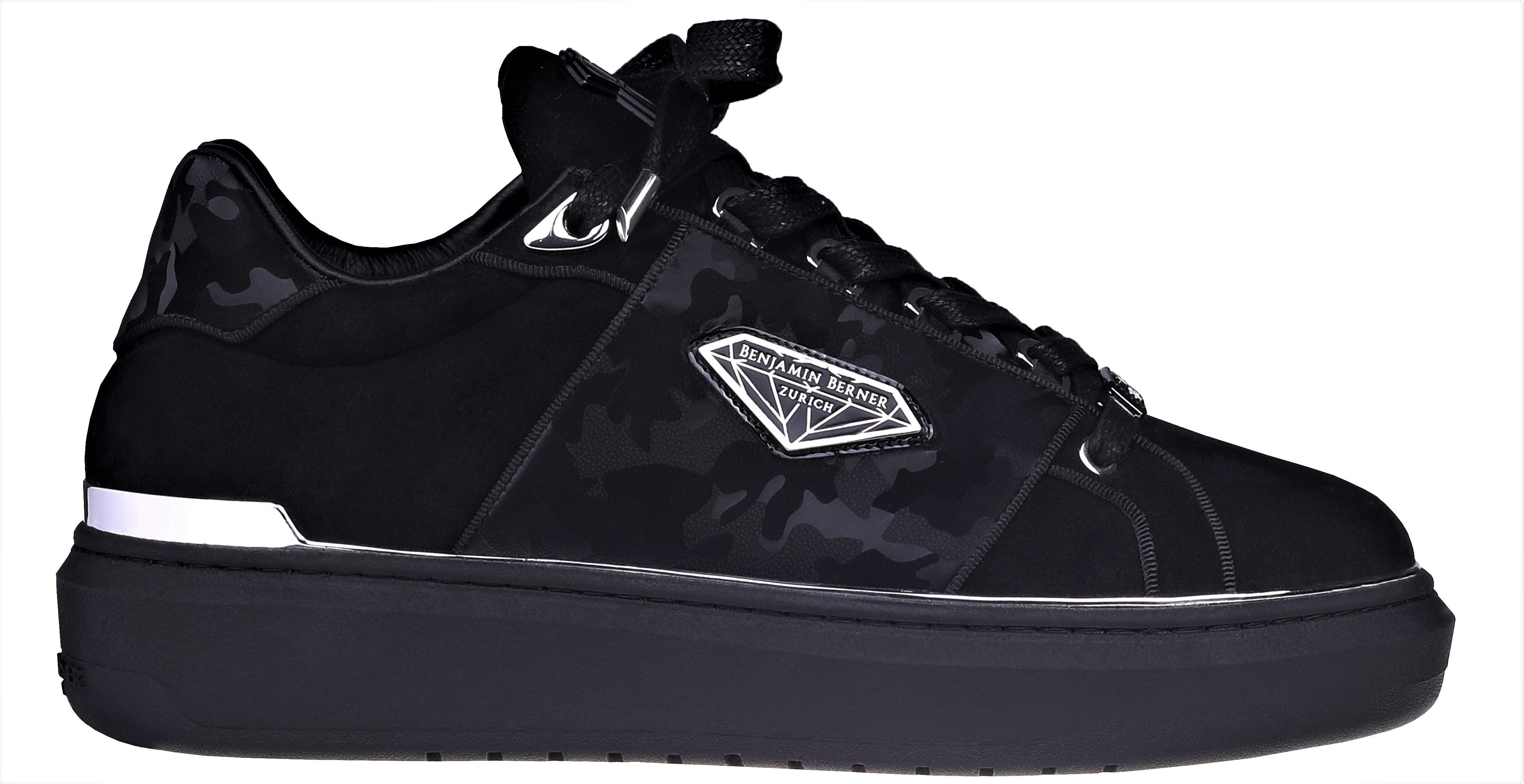 BNJ LUCAS Low-Top  ALL BLACK VELVET SUEDE-REFLECTIVE CAMOUFLAGE