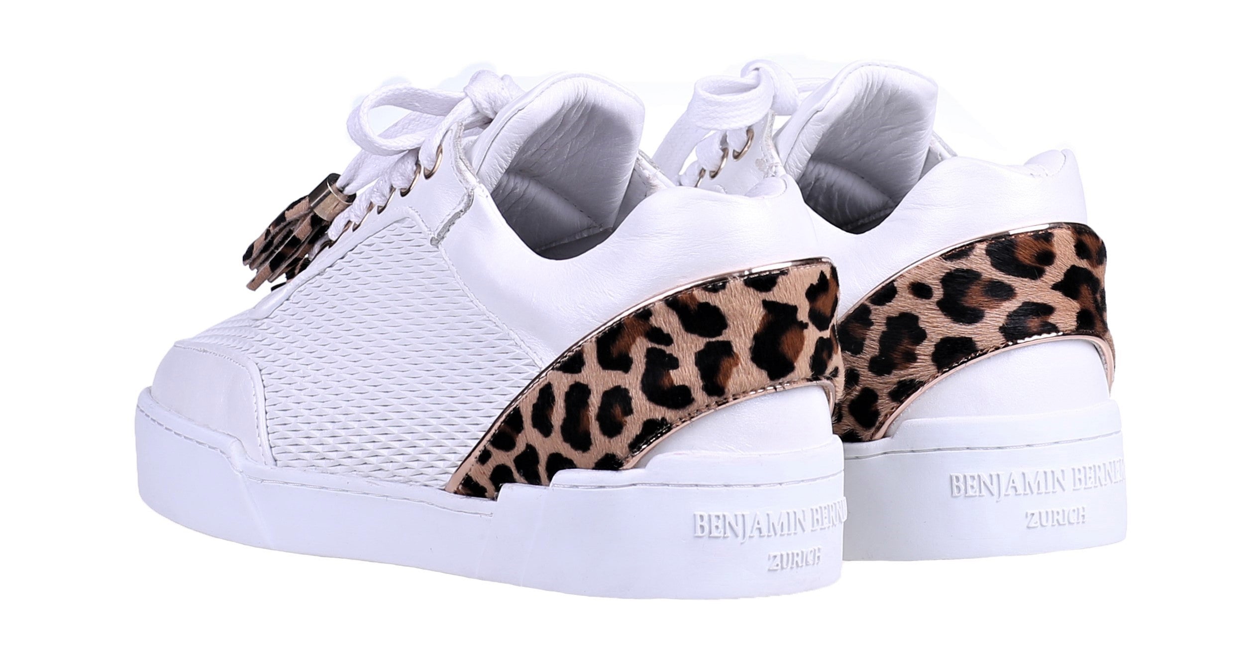 Women's Low-Top White Silk Finish - Leopard Pony Skin