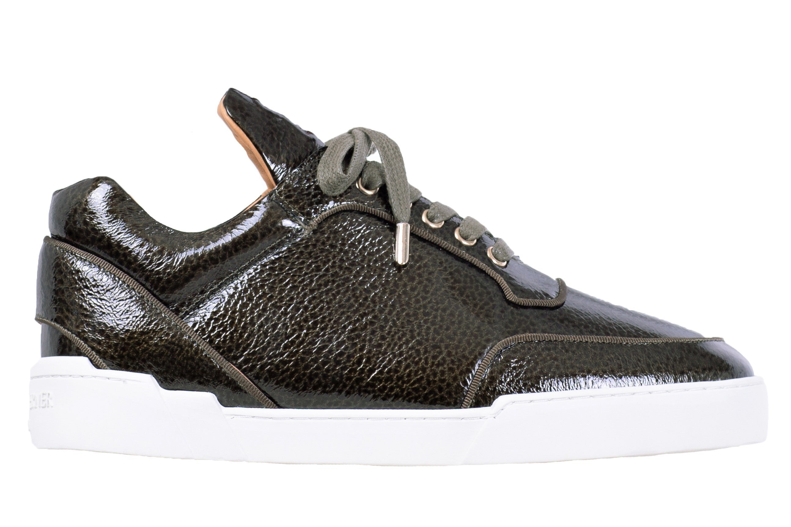 Low-Top DARK OLIVE WASHED PATENT CALFSKIN