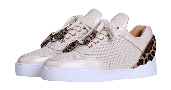 Women's Low-Top Vanilla Cream Silk Finish -Leopard Pony Skin