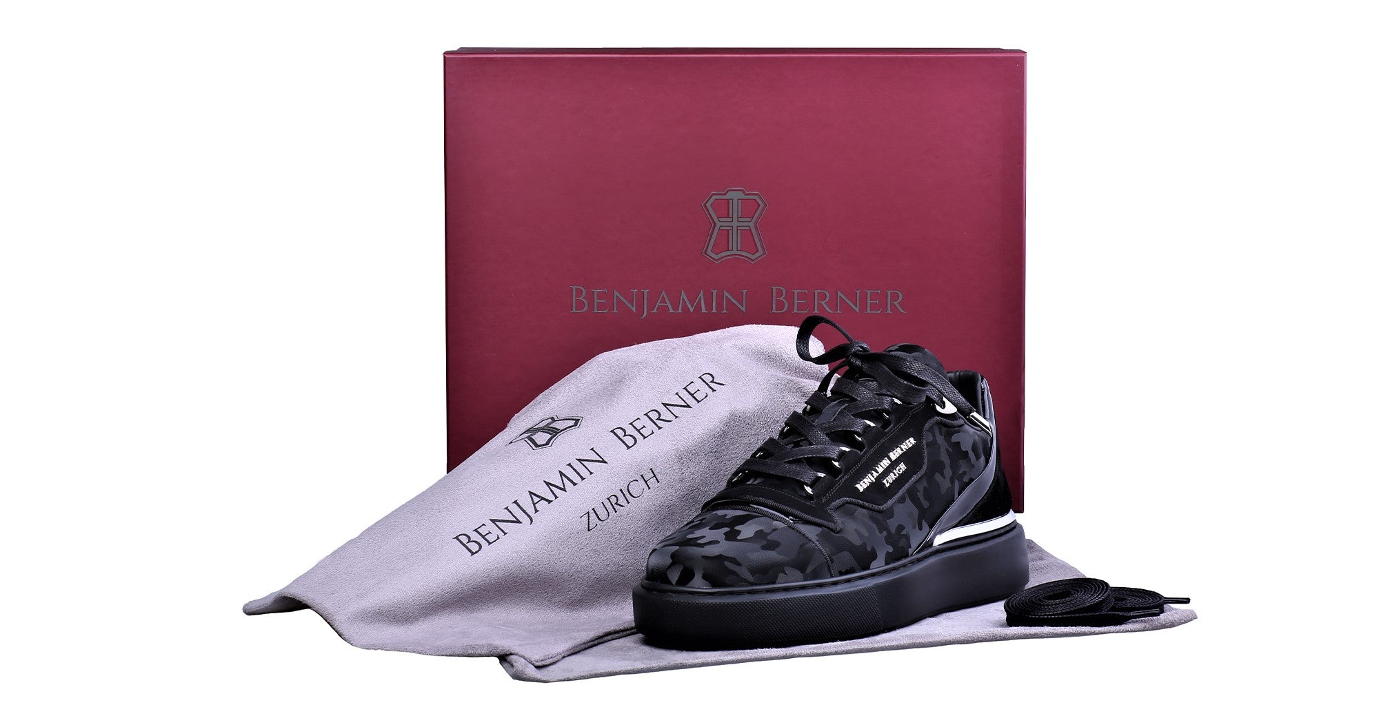 Women's Low-Top BNJ RAPHAEL ALL BLACK REFLECTIVE CAMOUFLAGE CALFSKIN