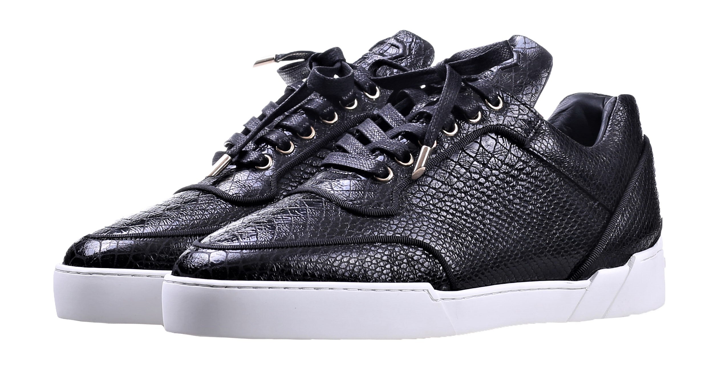 Low-Top BLACK PYTHON EFFECT WASHED CALFSKIN